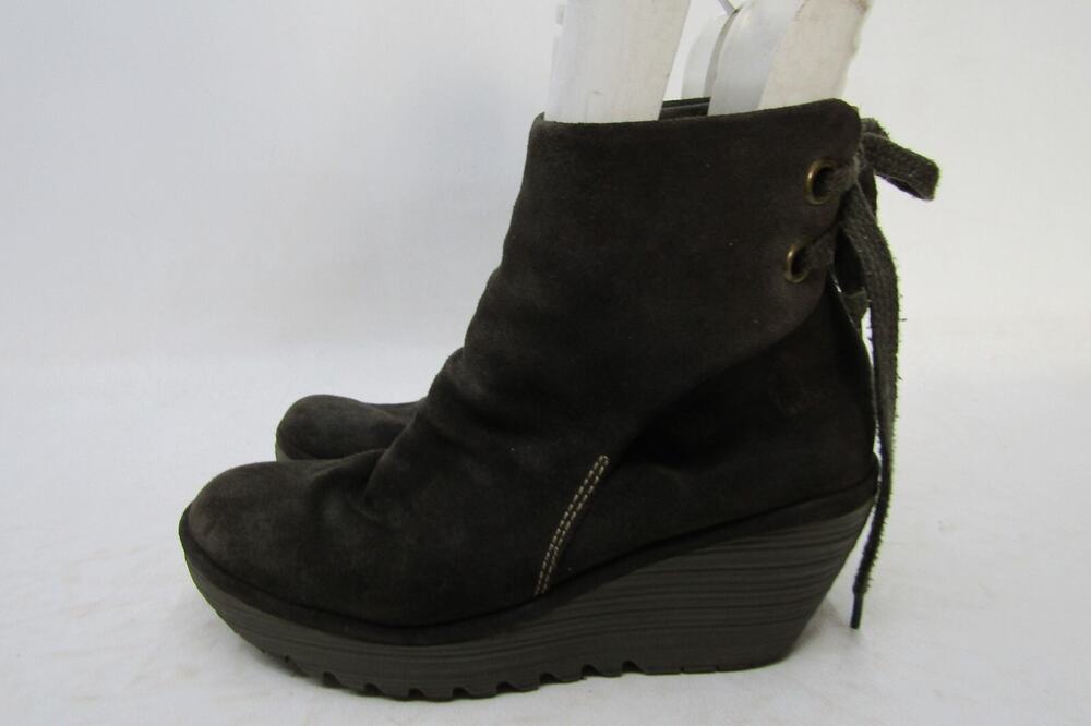 FLY LONDON Womens Size 39 EUR Brown Suede Lace Up Wedge High Ankle Boots Bootie